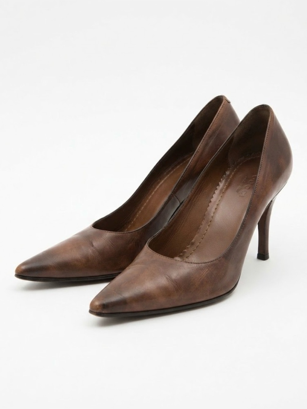 Vintage Gucci Brown Leather Pointed Toe Stiletto Pumps - Size 36C